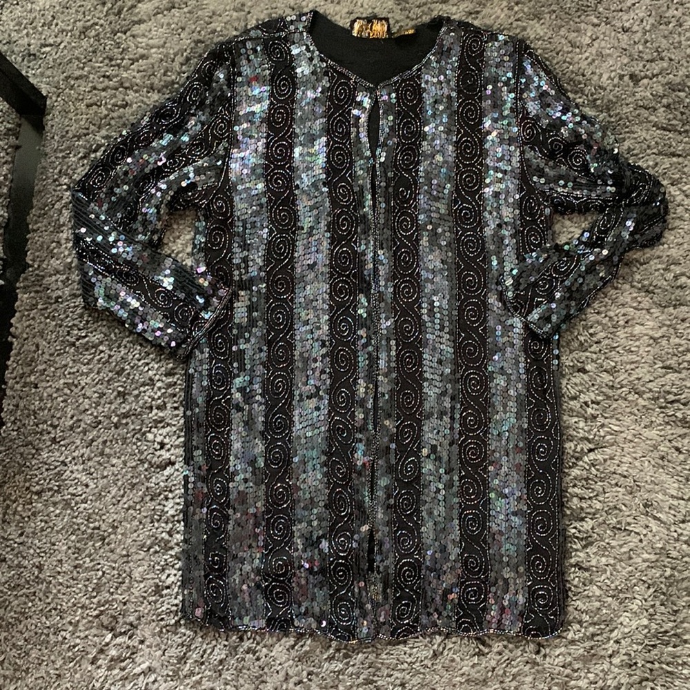 Vintage 100% silk beaded/sequinned coat
